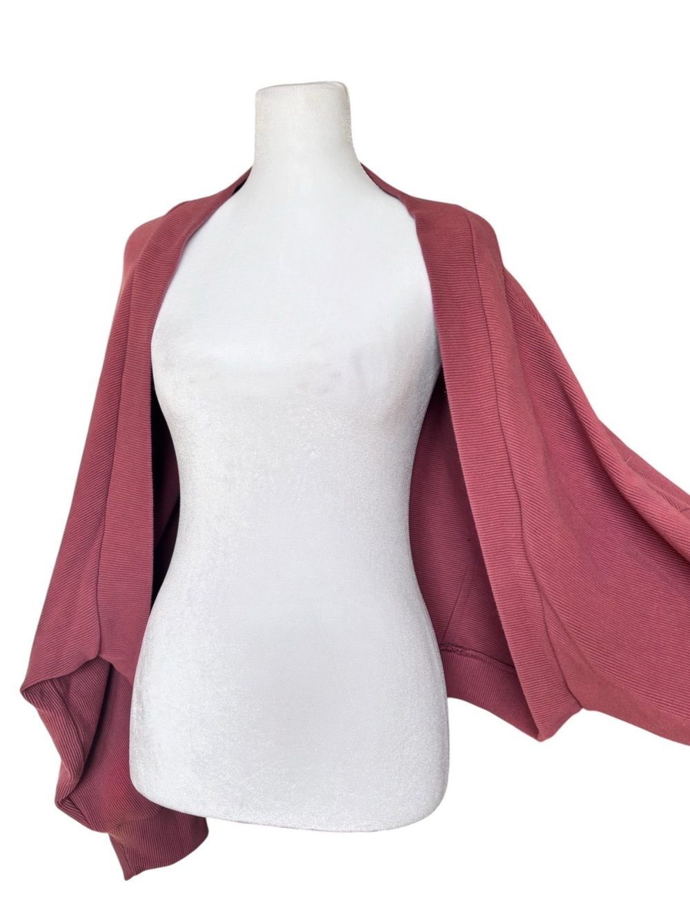 Avia Open-Front Ribbed Poncho Cardigan in Dusty Rose